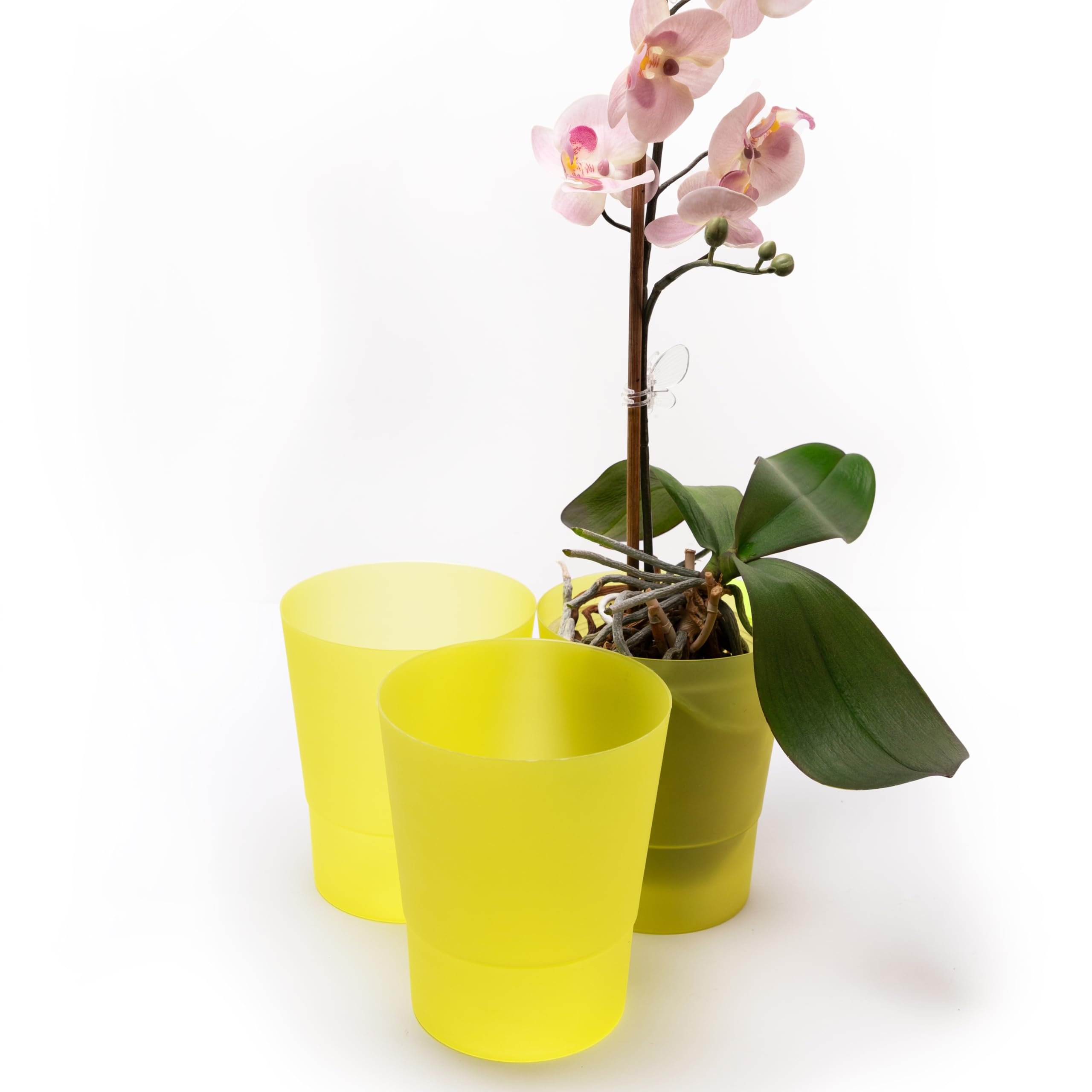 Home Garden Ornaments small orchid pots 12cm / 4.7 inch – Set of 3 Decorative Plastic Plant Pots Indoor, Flower Pots with Matte Finish (Yellow)