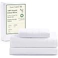 LANE LINEN 100% Organic Cotton White Twin XL Sheets Set 3-Piece Pure Percale Soft Bedding Breathable Fits Mattress Upto 15" Deep