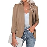 Happy Sailed Womens 3/4 Sleeve Blazers Lightweight Open Front Cardigan Jacket Office Work Suits