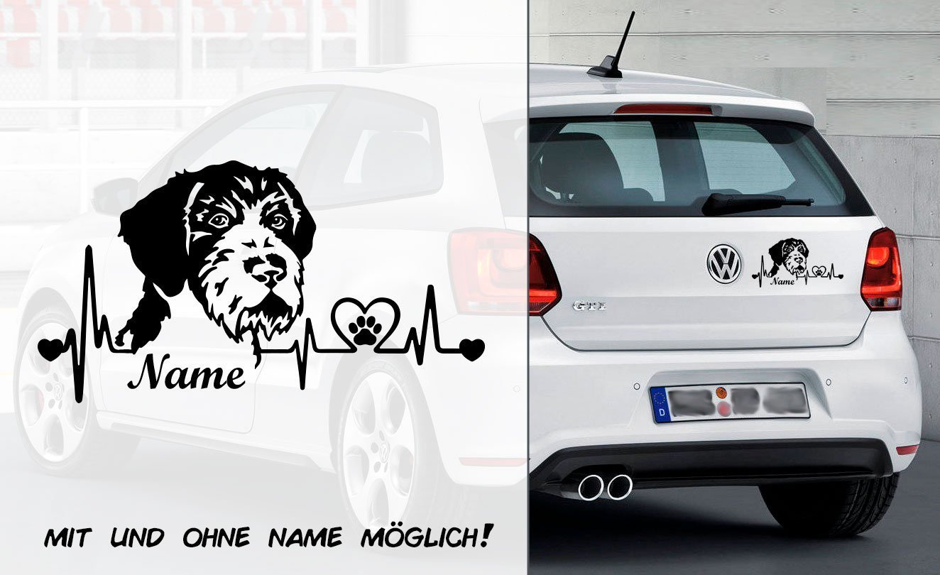 Deutsch Drahthaar Heartbeat 2 Hunde Aufkleber Auto Aufkleber Heckscheibe Aufkleber Wunschtext Mit Name Individuell Amazon De Handmade
