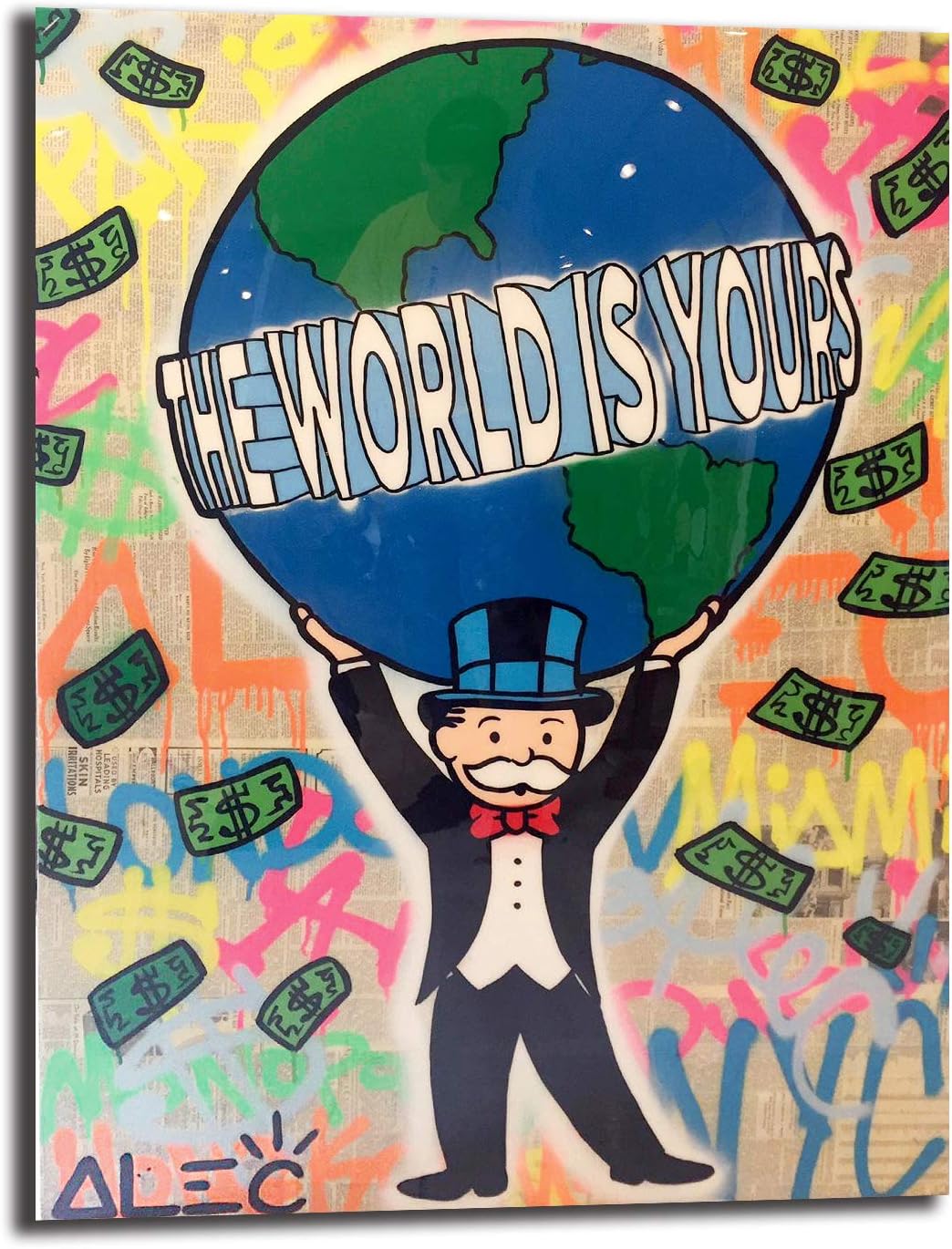 FireDeer Alec Monopoly The World Is Yours Wall Art Dollar Money Street Art POP Graffiti Wall Painting Poster Print Modern Picture For Living Room Decor (No Frame,8x10 inch)