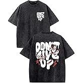 Wedsadl Oversized Tshirts for Men Graphic Vintage Tees Streetwear Shirts Acid Wash Tshirt Positive Letter Print Cotton Tops
