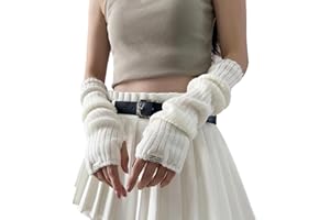 LACKNICK Arm Warmers for Long Sleeve Fingerless Y2K Cool Girls Warm Black White Gothic Skateboard Punk Hip Hop Knitted