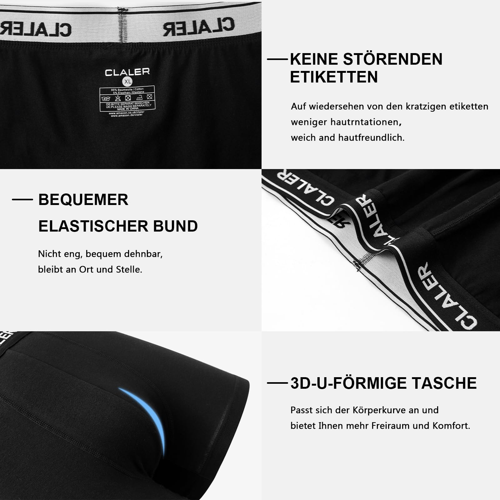 CLALER Herren Boxershorts 6er Pack Baumwolle Men Retroshorts Männer Unterwäsche Unterhosen S,M,L,XL,XXL (Mehrfarbig ×6, XL) 4