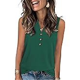 XMTOPYE Womens Summer Tank Top V Neck Sleeveless Tops Button Shirts Loose Fit Basic Clothes