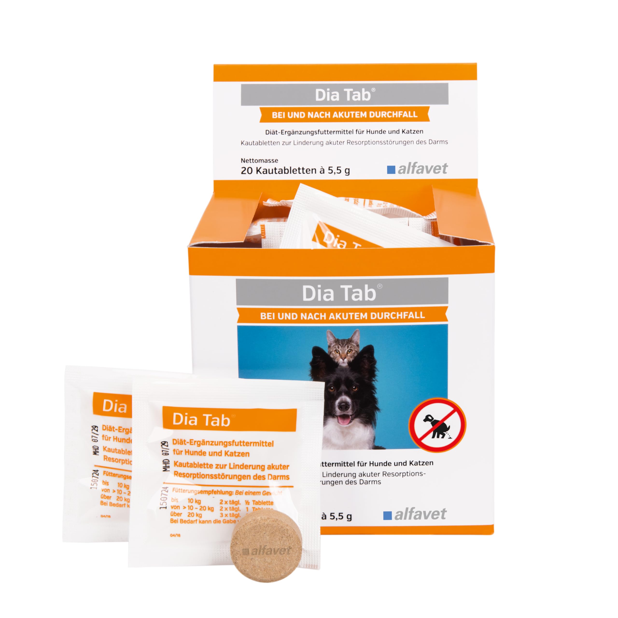 alfavet Dia Tab, Diet Supplement for Dogs and Cats, Chewable Tablet for Diarrhoea Vomiting, 20 x 5.5 g