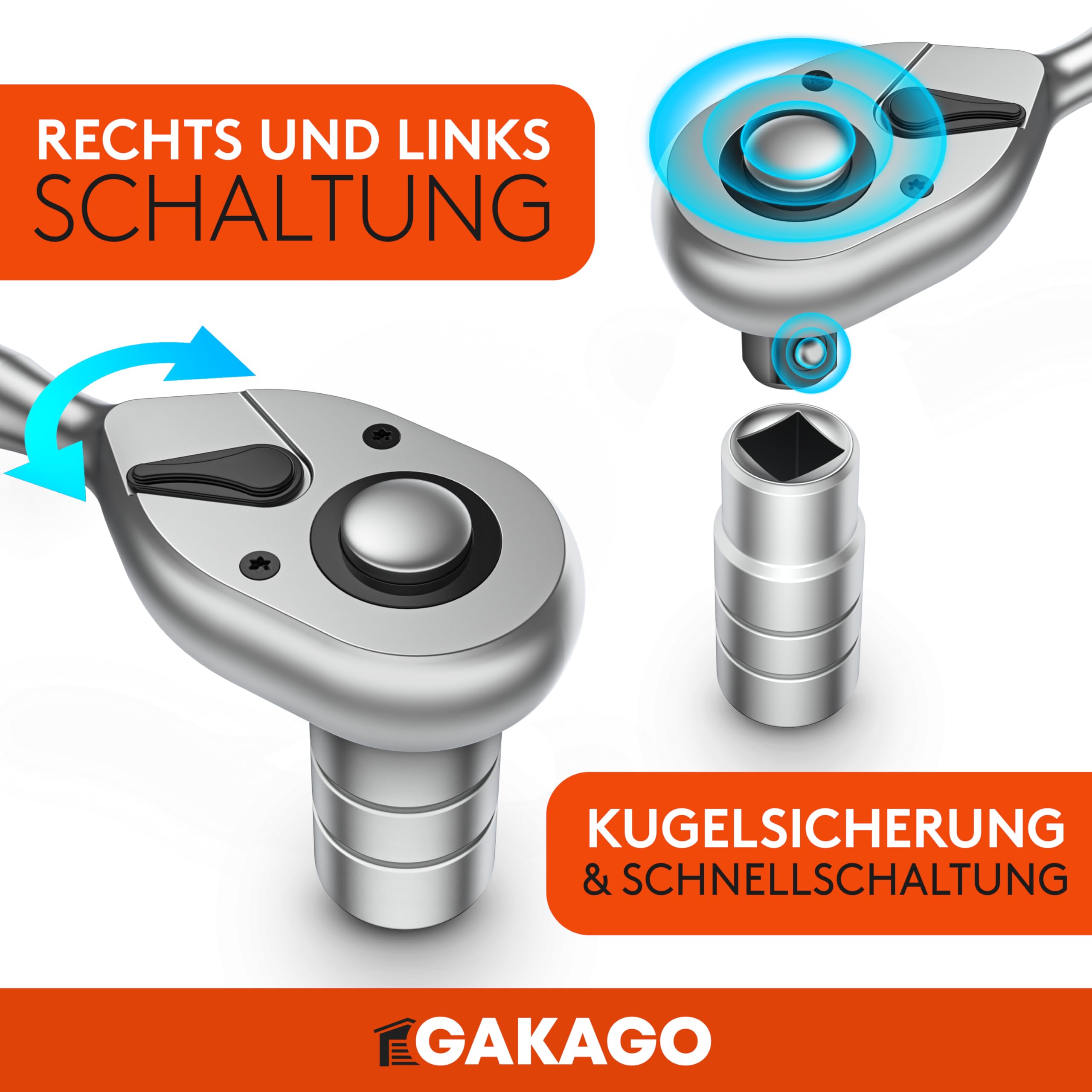 Gakago Teleskop-Ratsche 1/2 Zoll bis zu 60cm - Extra lange umschaltbare Knarre mit ergonomischen Griff - Überlegende Kraft mit über 615 Nm und präzisen 72 Feinzahn Getriebe 5