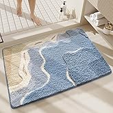 Cute Ocean Bathroom Rug Super Absorbent Bath Mat Machine Washable and Non Slip Fluffy Carpet for Shower, Bedroom and Living Room (23"x16", Ocean)