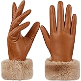 GSG Women Leather Gloves Rabbit Fur Cuff Touchscreen Warm Winter Driving Gloves Lady Multicolor