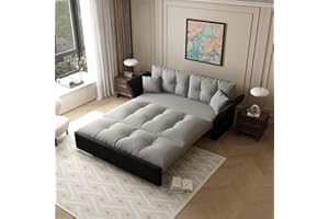 UPYOOE 74.8'' Pull Out Sofa Bed Queen, Convertible Sleeper Sofa Couch, Velvet Loveseat Recliner, Comfy Cloud Futon Couch for Living Room, Apartment, Small Space, Bedroom, RV, Grey