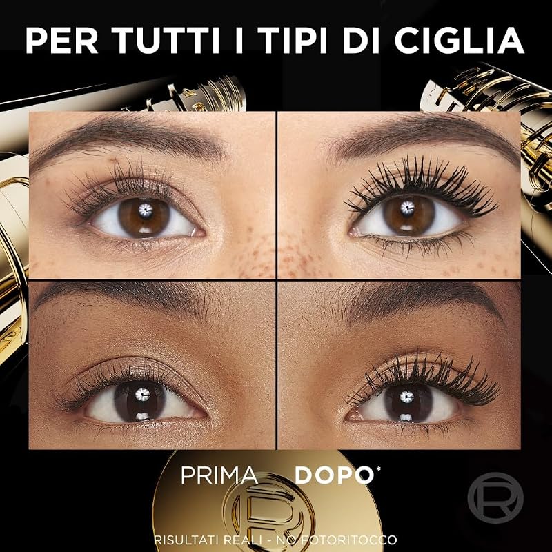 L'Oréal Paris Mascara Volumizzante, Ciglia a Ventaglio, Sguardo più Ampio, Adatto a Occhi Sensibili, Arricchito con 5% Stretchflex Complex, Senza Grumi, Panorama by Volume Million Lashes, Colore: Nero