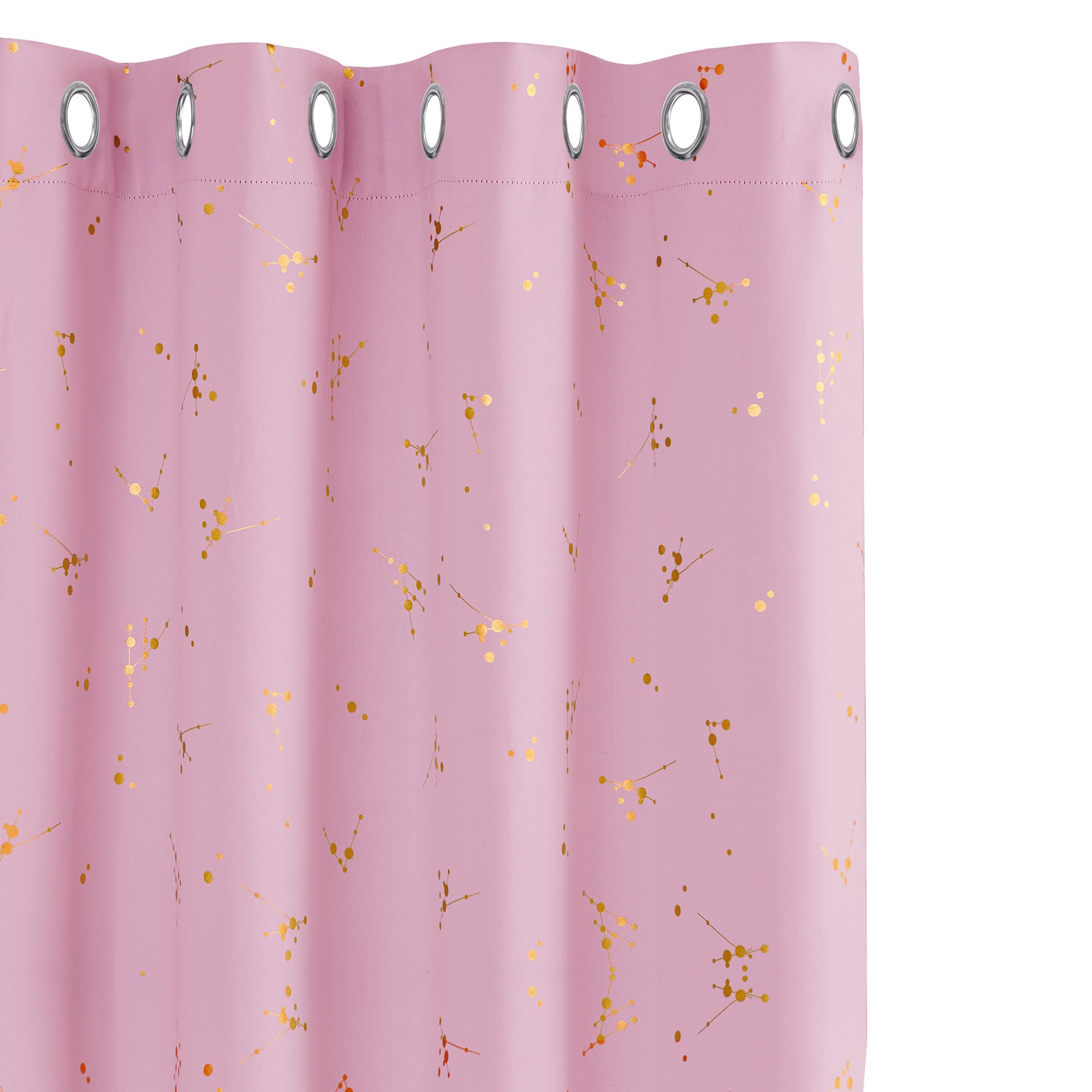 Deconovo Set of 2 Blackout Curtains with Eyelets Decorative Living Room Thermal Curtain Anti Cold Insulated Curtains Gold Pattern Curtains for Bedroom 117 x 229 cm Pink