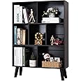 YAHARBO Black Bookshelf,3 Tier Modern Bookcase with Legs,Bookshelves Wood Storage Shelf, Open Book Shelves Cube Organizer,Freestanding Short Bookcases