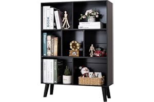YAHARBO Black Bookshelf,3 Tier Modern Bookcase with Legs,Bookshelves Wood Storage Shelf, Open Book Shelves Cube Organizer,Freestanding Short Bookcases