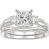 HAWRIN 1 CT Moissanite Wedding Rings for Women D Color VVS1 Princess Cut Engagement Ring Bridal Sets Twisted Infinity Bands 925 Sterling Silver