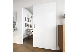 JUBEST 42"x84" Concealed Sliding Barn Door with Soft Close Hardware Kit, White Hidden Door for Opening 38"-40"x80", Waterproof and Modern, Smooth Sliding, for Interior Using, Widely Used