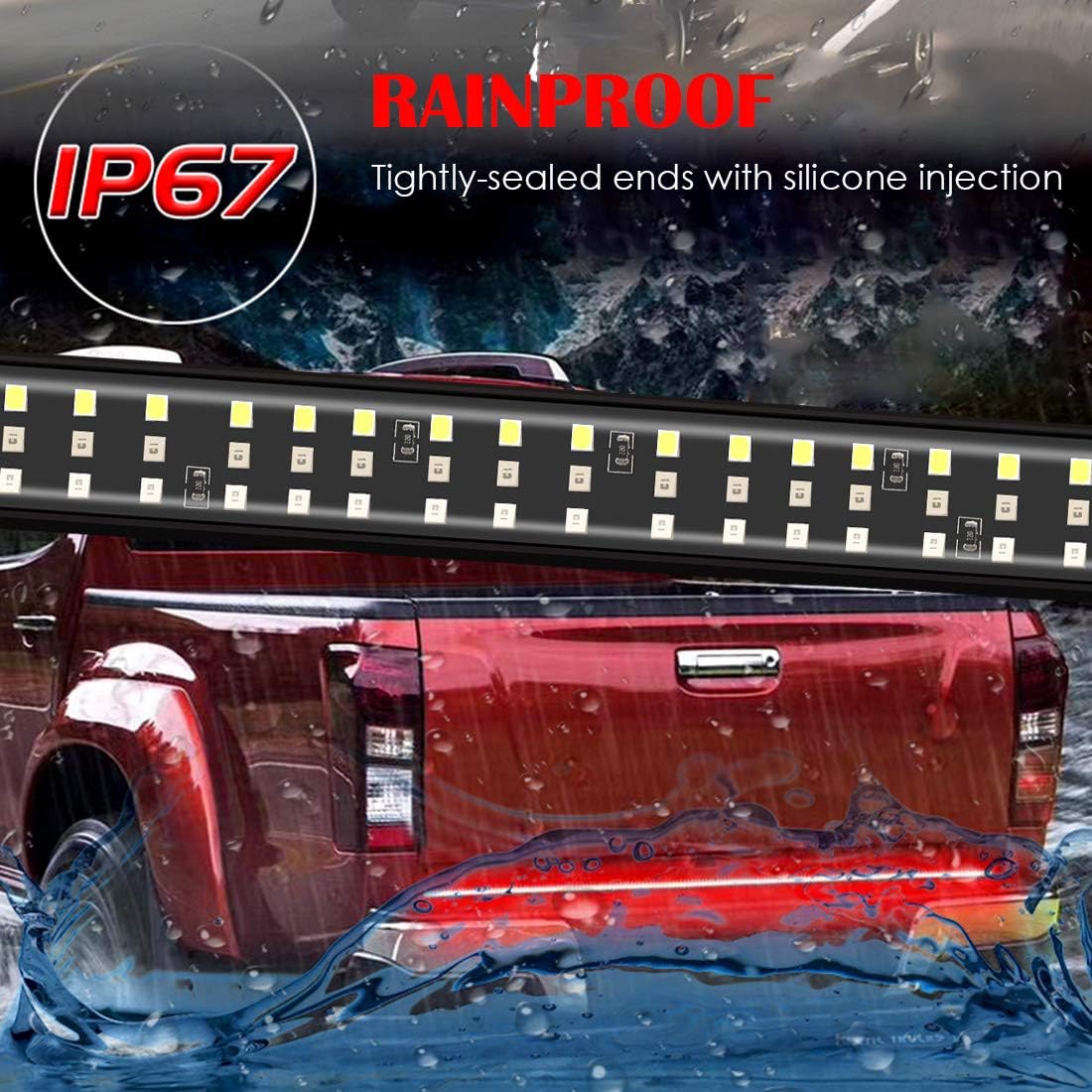 N / A Triple Row Tailgate Light Bar, 60 Inch LED Tail Strip Light Bar, with 4-Way Flat Connector Wire - Full Function Running Light Brake Light Turn Signal Light Reverse Light(432-LED, 3-Row): Automotive