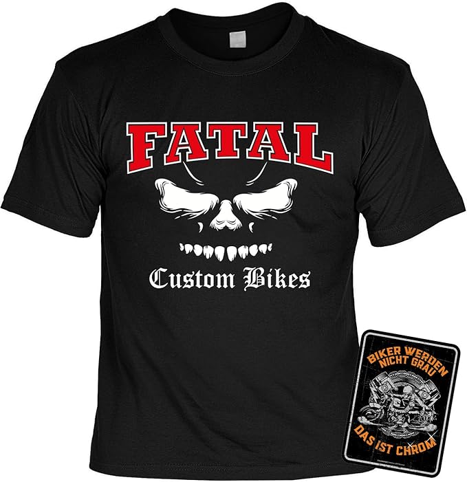 Biker GeschenkSet Motorrad SprücheShirt + Biker Blechschild Fatal