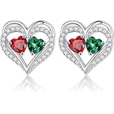 Iefil Heart Earrings for Women - 925 Sterling Silver Birthstone Earrings, Anniversary Birthday Gifts for Women Wife Girlfriend Mom