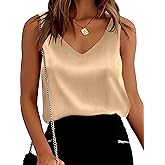 Mawor Satin Tank Tops for Women Loose Fit Sleeveless V Neck Cami Camisole Blouses Shirt Top