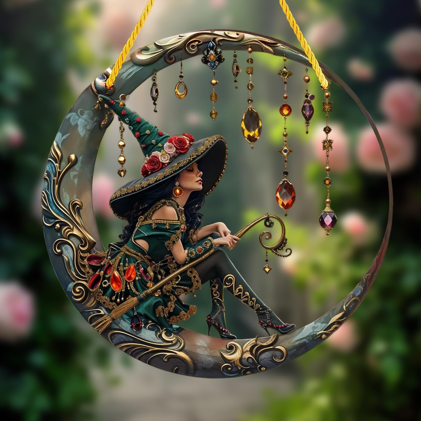 Sun Catchers for Windows,Sun Catcher 20 * 20 * 0.2cm Personalized Witch Suncatchers,Exquisite Witch Design,Hanging Decoration, Charming Garden Decoration