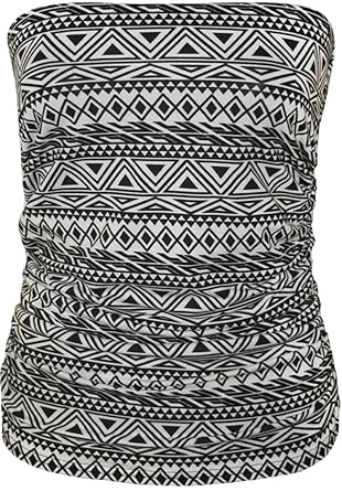 WearAll - Damen Tier Tribal Druck Trägerlos Geraffte Bandeau Top - 4 Muster - Größe 36-42