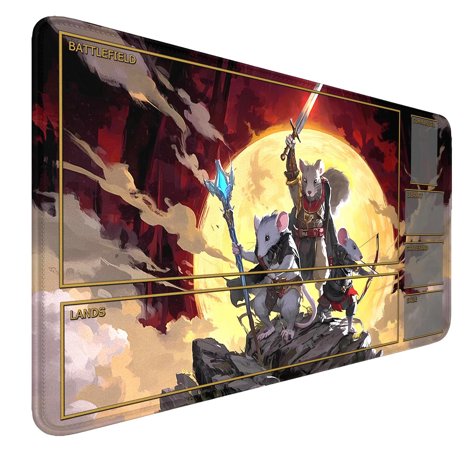 MTG Playmat Zones, 24" x 14" Funny Squirrel Warrior MTG Mats Stitched Edges Trading Card with Storage Bag Smooth Rubber Surface Battle Game Mat — image 1