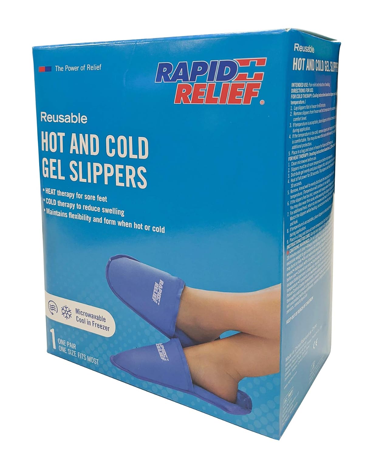 Rapid Relief RA11550 Premium Reusable Hot And Cold Gel Slippers 5"x12" Hot Therapy/Cold Therapy/Swollen Feet, Blue - Image 3