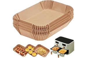 100 Pack 8.6x5.5" Air Fryer Liners, Parchment Paper Sheets For Dual Basket, Non-Stick, Disposable, Unbleached, Heat Resistant