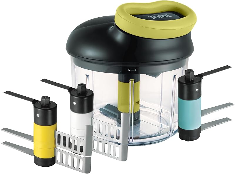 K13210 5-Sekunden-Zerkleinerer ohne Strom, 900ml; Universalzerkleinerer für Gemüse, Obst, Nüsse, Knoblauch, Babynahrung. Inklusive zusätzlichem Ice-Crusher-, Püree- und Rühreinsatz, schwarz/grün