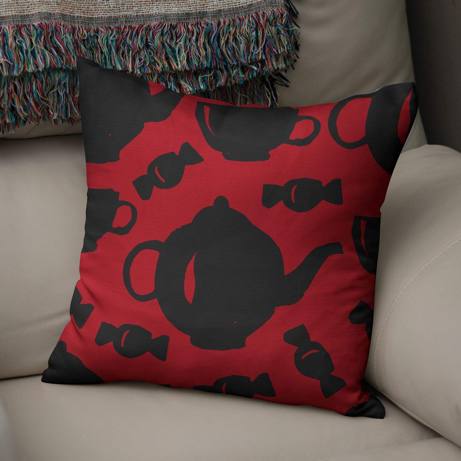 Bonamaison Decorative Cushion Cover Red & Black, Throw Pillow Covers, Home Decorative Pillowcases for Livingroom, Sofa, Bedroom, Size: 50x50 Cm - Designed and Manufactured in Turkey