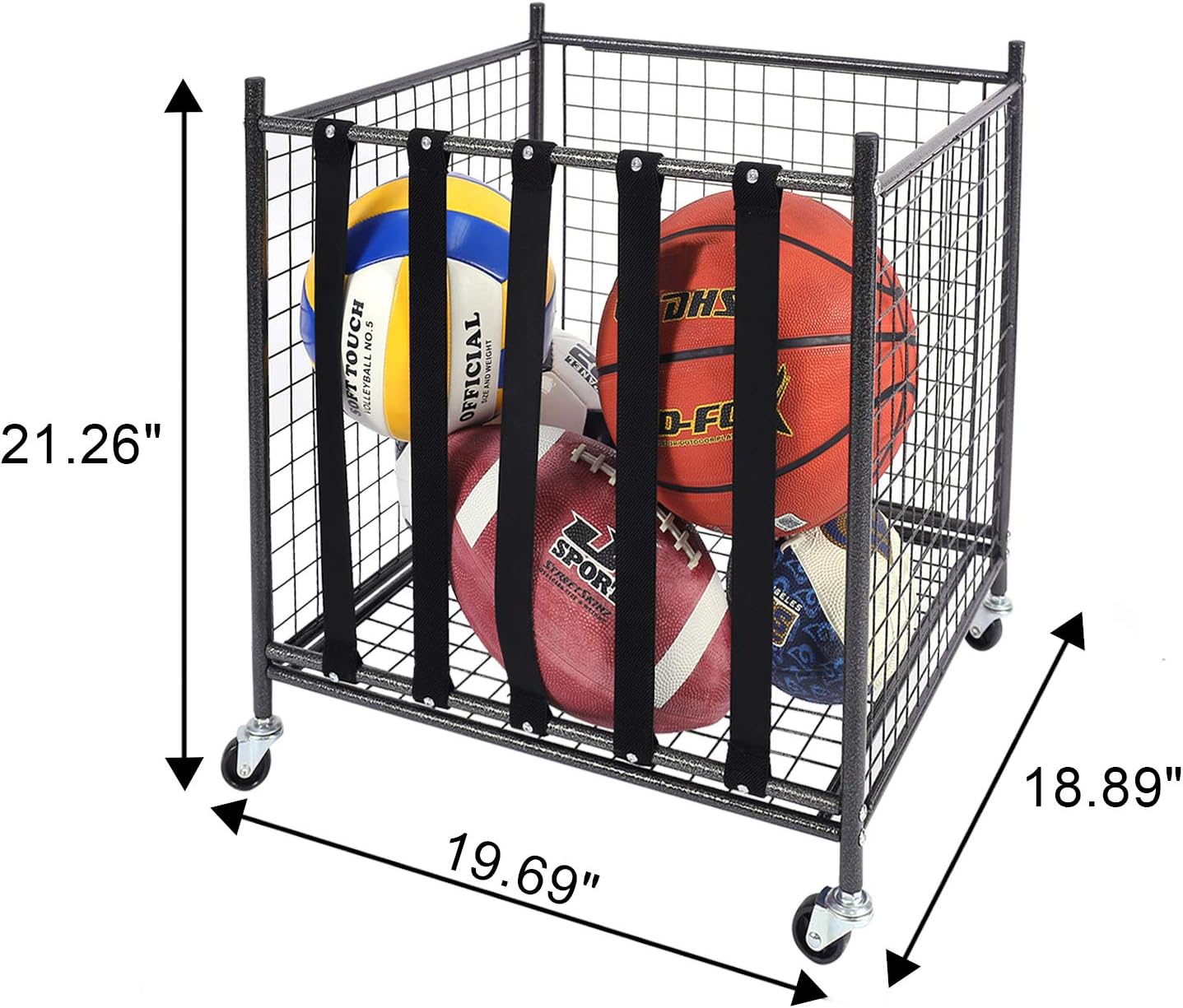 Mythinglogic Rolling Sports Ball Storage Cart, Sports Lockable Ball Storage Locker with Elastic Straps, Stackable Ball Cage for Garage Storage Garage Organizer, 6 Ball Capacity Full Size, Black,Steel: Sports & Outdoors