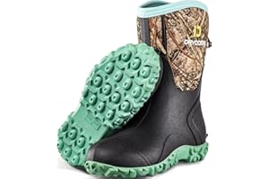 D DRYCODE Rubber Boots for Women, 6mm Neoprene Mid Calf Rain Boots with Steel Shank, Waterproof Insulated Hunting Boots, Mud Work Boots, Black, Size 5-11