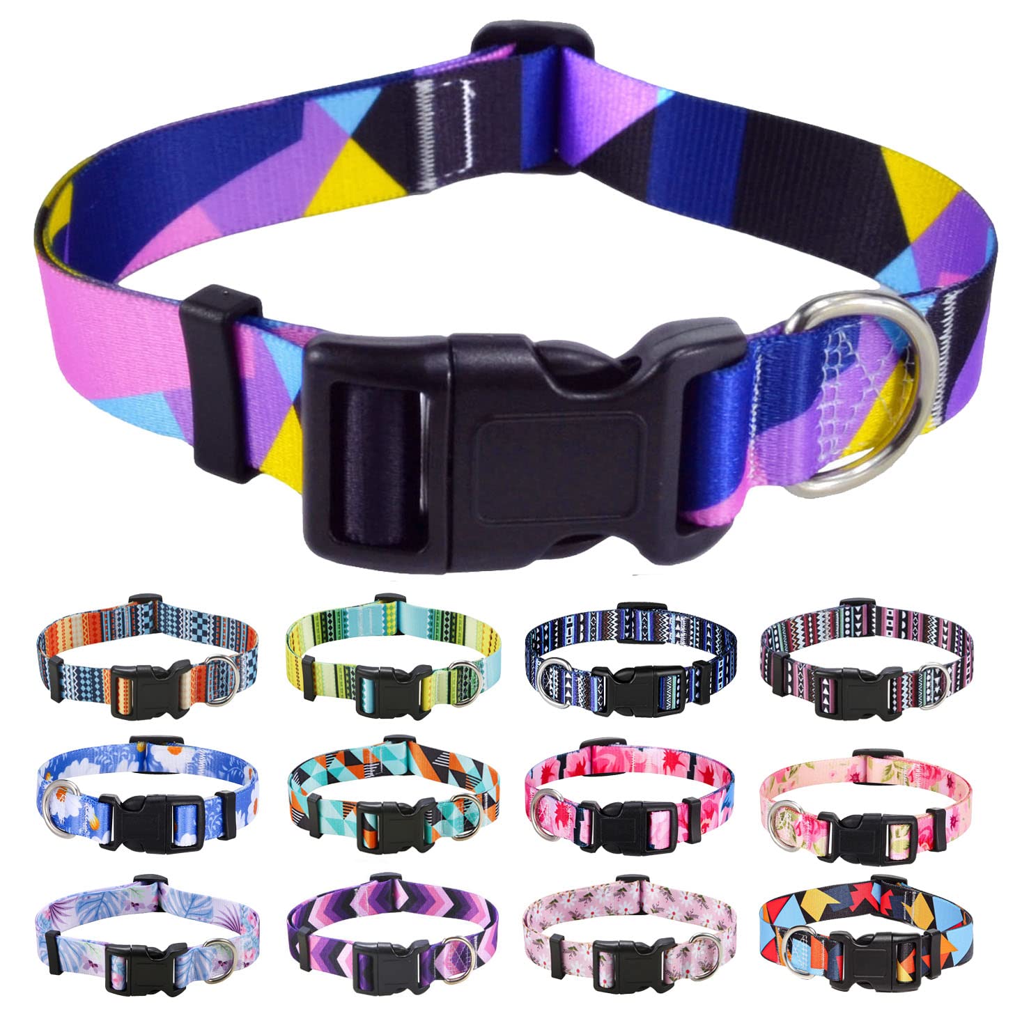 Mihqy Dog Collar for Large Dogs, Cute Small Medium Large Dog Pet Collar, with Bohemia Tribal Geometric Patterns, Soft Adjustable for Boy Girl Female Male Puppy Dog Collar(Purple Geometry,L)