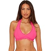 BECCA Women's Frills Halter Bikini Top, Adjustable, Tie Back, Swimwear Separates