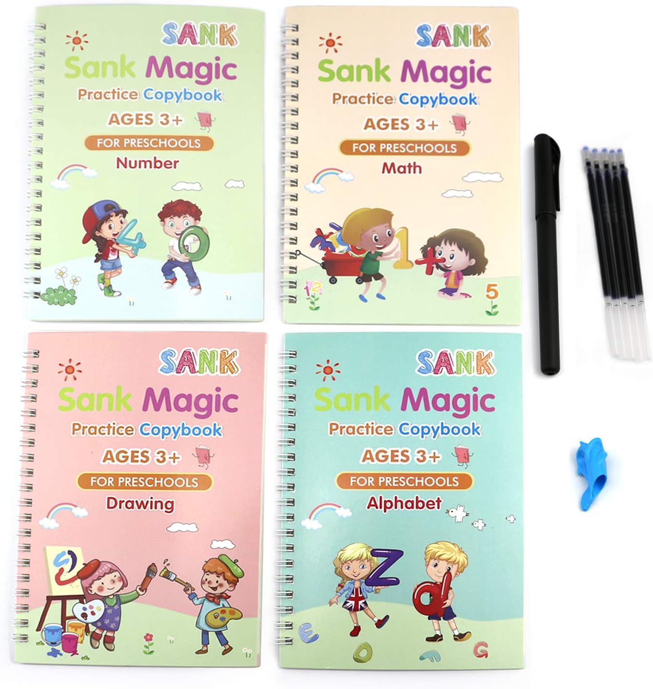 Kyduu 4 pcs Kids Magic Handwriting Practice Calligraphic Writing, Drawing Kids Magic Copybook Calligraphy Set