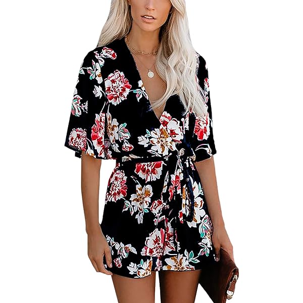 thevirgins original flower romper最終値下げ♡ Amazon.com: Women's Summer Floral Print Ruffles Romper Deep