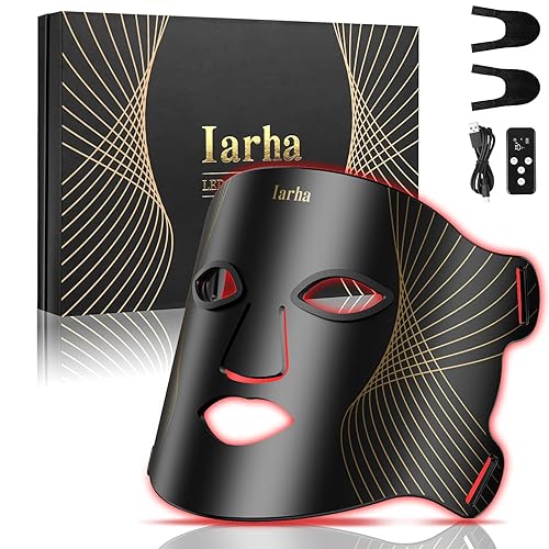 Iarha Red Light Therapy for Face, 8 Colors LED Face Mask Light Therapy with Timing Function, LED face Mask Light Therapy at Home 240 LED Beads (Black+Gold)