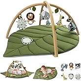 Blissful Diary Baby Play Gym & Activity Mat, Oversize Leaf Shaped Baby Play Mat w 6 Detachable Toys, Tummy Time Mat Promote Motor Skills & Sensory Development Mat, Newborn Infant Baby Essentials Gift