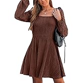CUPSHE Women's Knit Fall Mini Dress Long Sleeves Square Neck Ruffle A Line Dresses