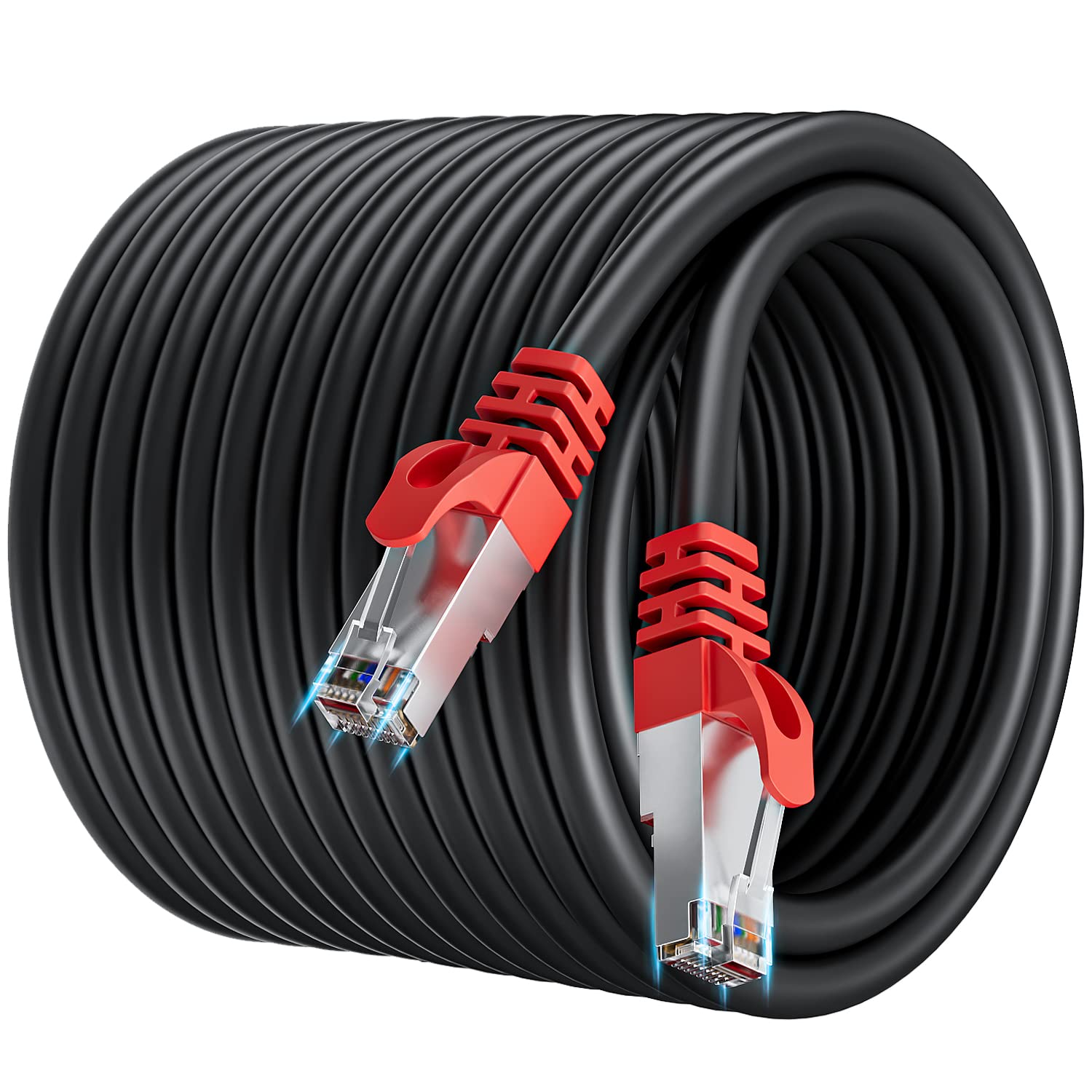 Soibke Ethernet Cable 30m, Cat 7 Long Internet Cable 30m High Speed Outdoor Indoor, 10Gbps 600MHz Lan Cable 30 Meters Shielded SFTP, RJ45 Gigabit Wifi Cable Black Network Patch Cable for Switch Modem