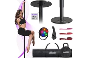 ILOGICASE Spinning Dancing Pole for Home | Portable and Heavy Duty 45mm Dance Pole Apartment Friendly, Adjustable Height 7ft to 11ft, w/Pole Conditioning Bands Set, LED Light and Carry Bags