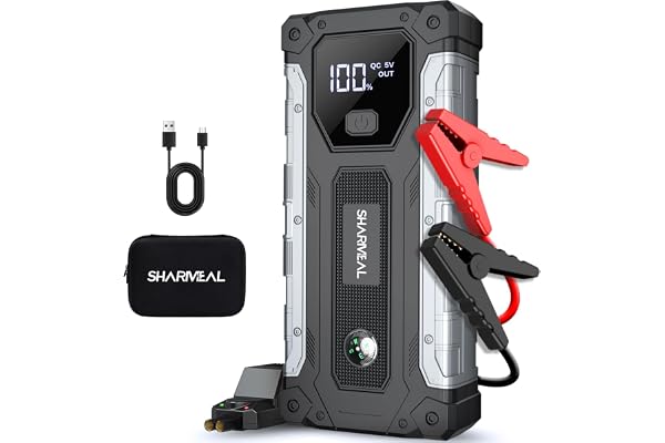Sharmeal Car Jump Starter 5000A, Jump Starter Battery Pack for 10.0L Gas and 9.0L Diesel, 12V Portable Jump Box with LED Light