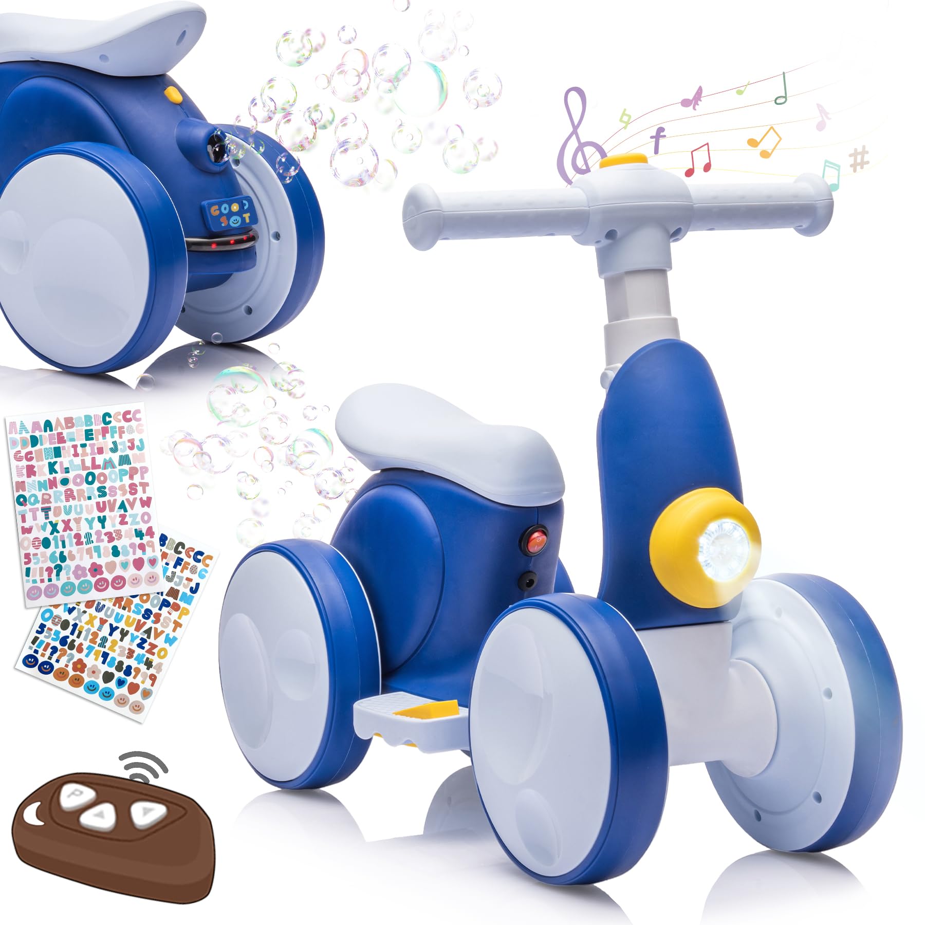 Photo 1 of Electric Baby Balance Bike with Bubble Machine for 1 Year Old Boys Girls 4 in 1 Ride On Toys Toddler Balance Bike 12-48 Month Kids Bubble Bike First Birthday Gift with Powered Motor,Music,LED Lights