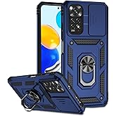 Tothedu Case for Redmi Note 11 4G 2022 Case, Redmi Note 11S Case with Slide Camera Cover, Built-in 360° Rotate Ring Kickstand Magnetic Shockproof Phone Cover for Xiaomi Redmi Note 11 4G Blue