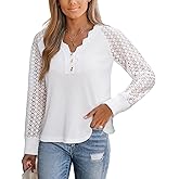 CUPSHE Women's Lace Blouse Long Sleeve Eyelet V Neck Dressy Button Tops Scalloped Elegant Shirt
