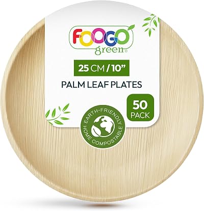 FOOGO Green 50pcs Disposable Palm Leaf Plates 10 Inch Eco Biodegradable