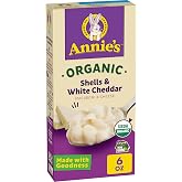 Annie's Organic Shells &amp; White Cheddar Mac &amp; Cheese, 6 oz | USDA Certified Organic, Real White Cheddar Cheese, No Artificial Flavors or Synthetic Colors, Ready in About 10 Minutes