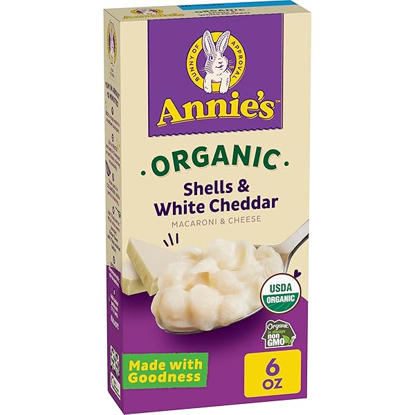 ANNIE’S ORGANIC SHELLS AND WHITE CHEDDAR, MADE WITH REAL CHEESE, 6 OZ