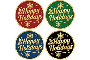 Alynta Happy Holidays Stickers - 2 Inch 120Pcs Gold Foil Christmas Stickers Round Large Holiday Envelope Sticker Xmas Sticker Labels for Envelope Seals Cards Ornaments Presents Christmas Decorations